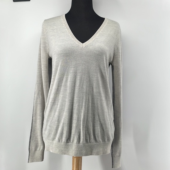 CLUB Monaco merino wool sweater fine knit Color block two tone sz M - Picture 7 of 11